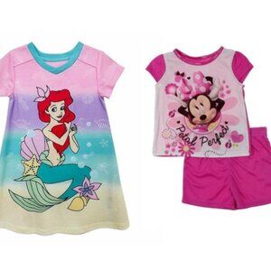 Disney NWT Toddler Sz 2T & 3 Set of Pajamas Ariel Sleep Minnie Mouse Shorts